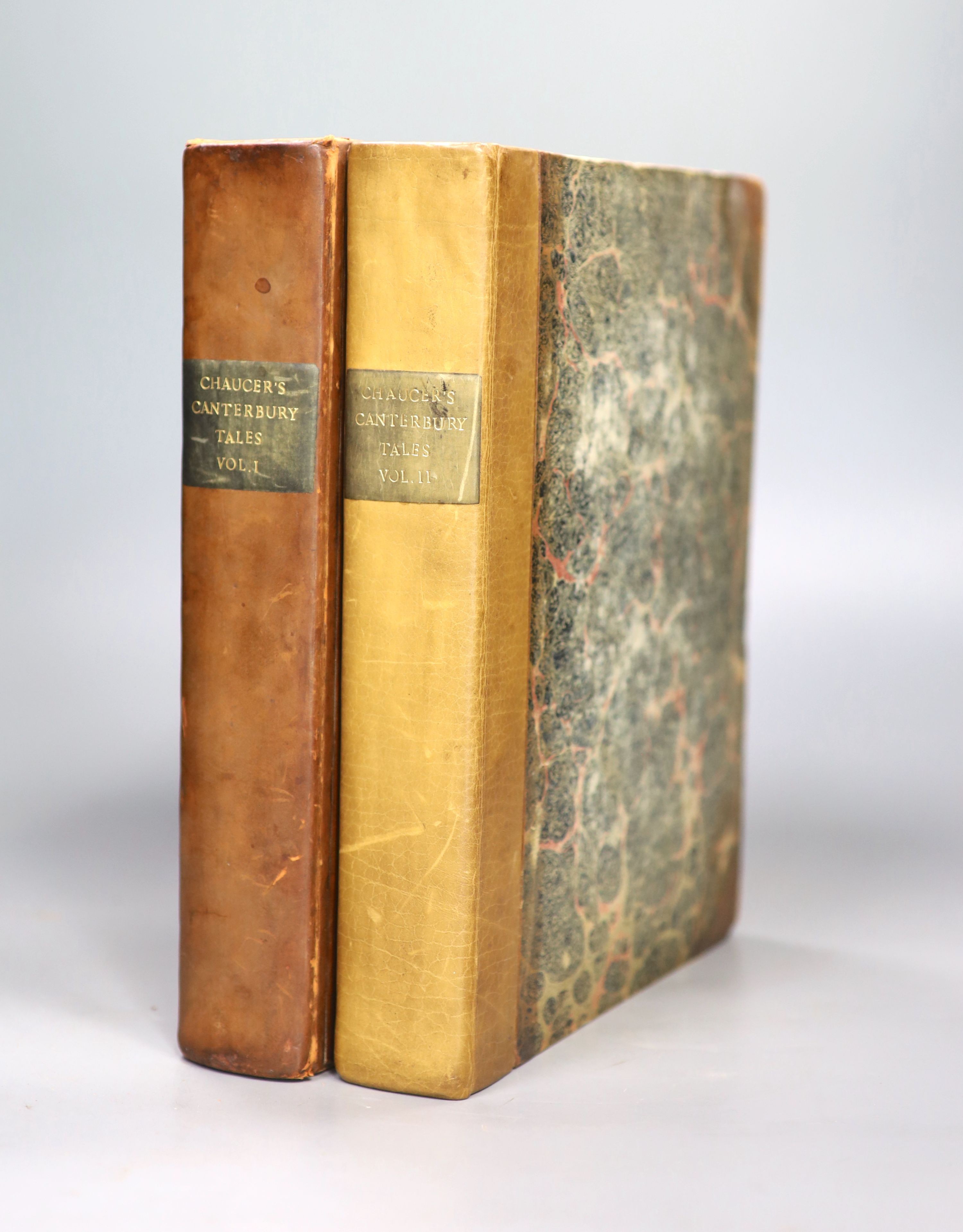 Chaucer, Geoffrey - Canterbury Tales, edited by Thomas Tyrwhitt, 2nd edition, 2 vols, 4to, 19th century half calf, with portrait, Oxford, 1798